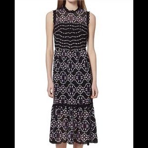 Sandro black lace floral midi dress 38